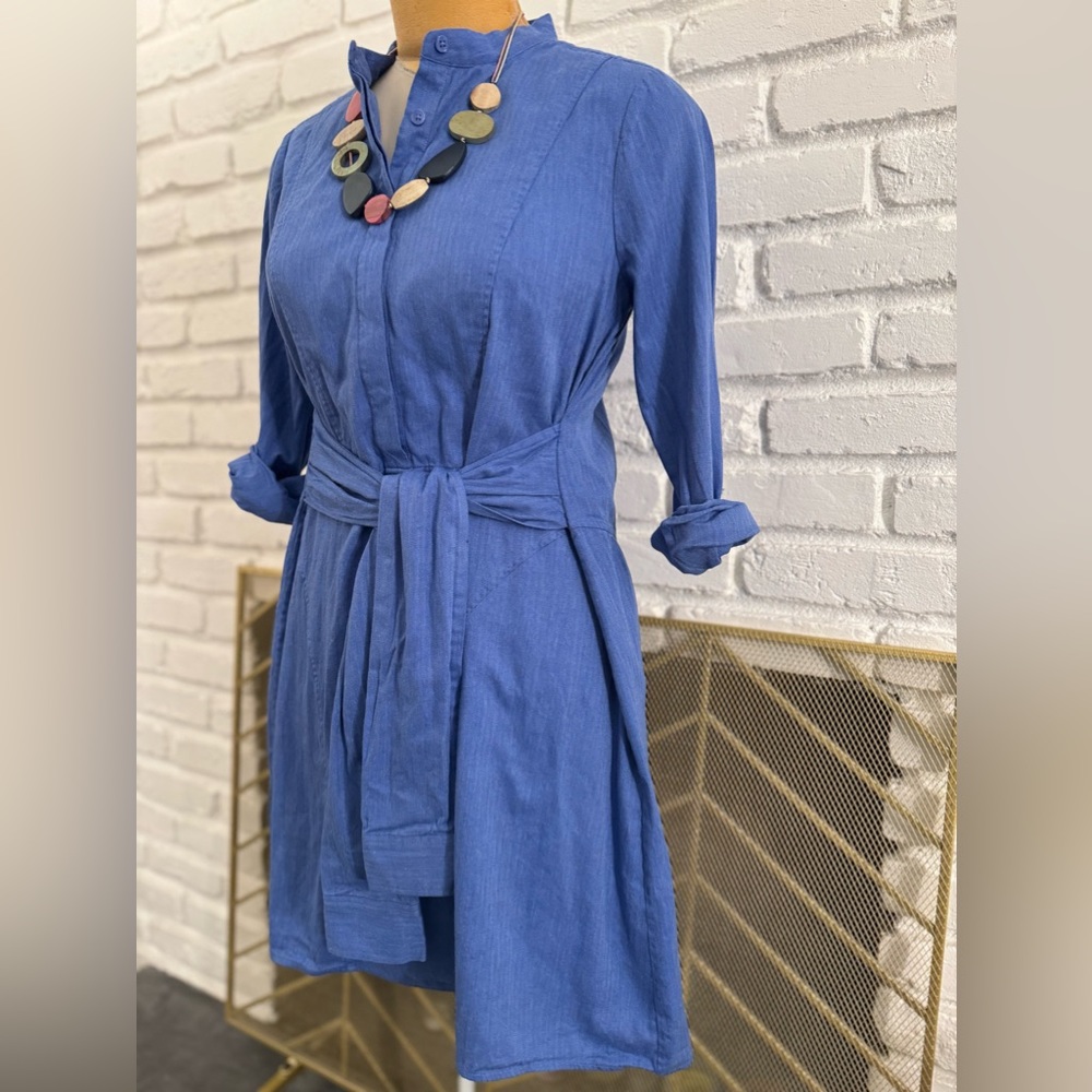 BCBG MAXAZRIA SMALL TALORE TIE-ON CHAMBRAY COTTON SHIRTDRESS